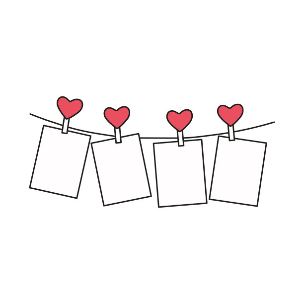 晒衣夹上白色背景上的心形照片图片下载