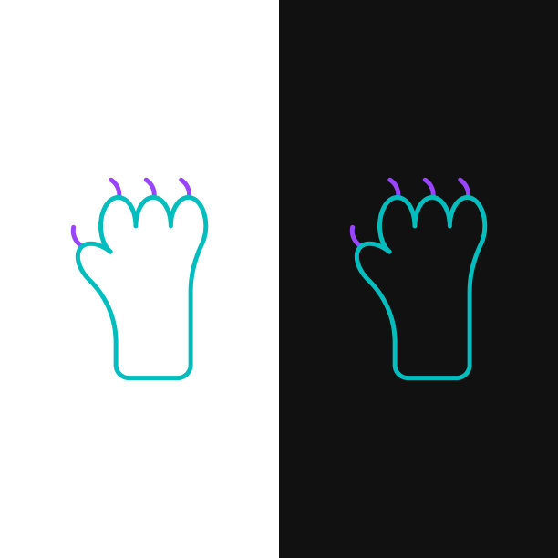 线爪印图标孤立的白色和黑色图片下载