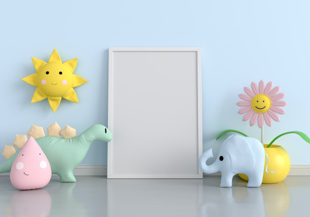 娃娃在地板上的框架模型，3D渲染图片下载