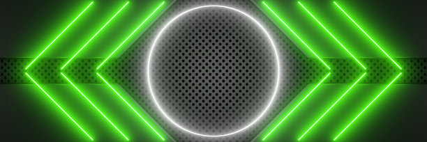 科学Fy在黑暗穿孔墙上的霓虹灯。摘要技术背景。三维渲染。图片下载