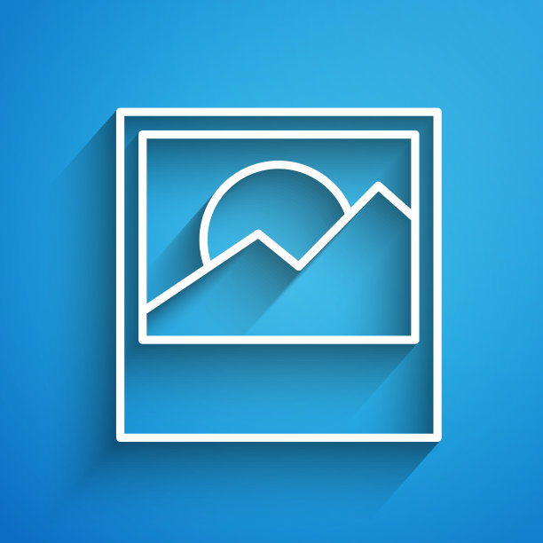 白色线照片图标孤立在蓝色背景图片下载