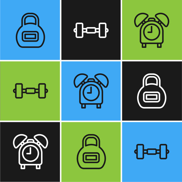 设置线壶铃闹钟和哑铃图标图片下载