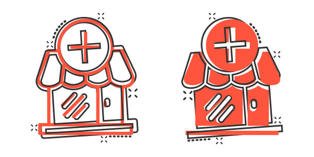 商场图标在漫画风格的商店卡通上的白色图片下载