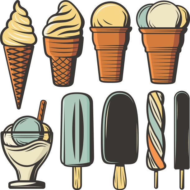 复古的彩色冰淇淋套装图片下载