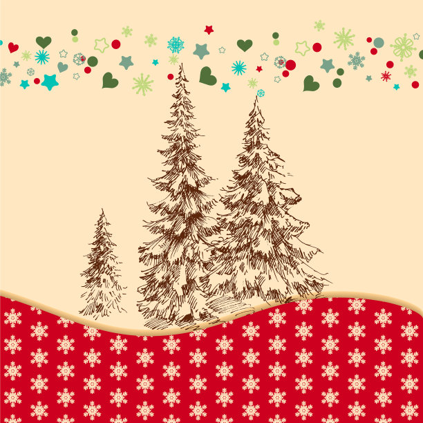 松树，圣诞贺卡雪花图片下载