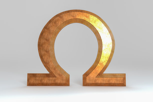 一个金色金属“欧姆”标识(3d渲染)图片下载