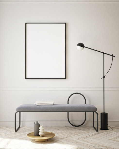 模拟海报框架在现代室内背景，极简主义风格，3D渲染图片下载