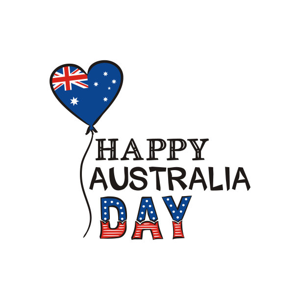 快乐的澳大利亚日与心与字图片下载
