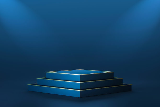 豪华的深蓝色产品背景舞台或获奖者领奖台基座优雅的展示与灯光显示背景。3 d渲染。图片下载