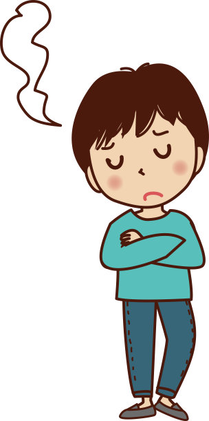 一个男孩手牵着手思考着什么。图片下载