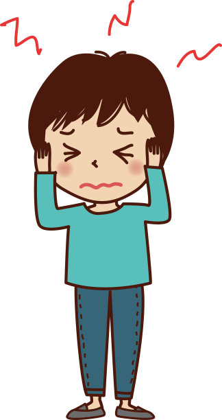 A boy with a pain in his head (ears).基本 CMYK图片下载