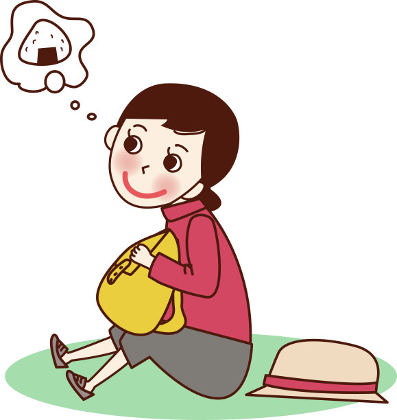 一个想休息一下吃饭团的女孩。图片下载