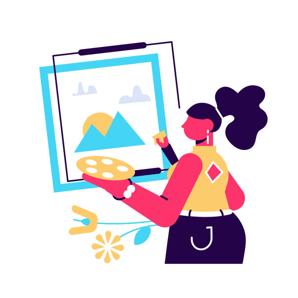 女艺术家站在画架前画画图片下载