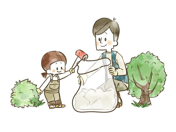 父母和孩子捡垃圾图片下载