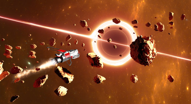 超大质量黑洞，小行星和太空中的碎片。在系外行星间旅行的宇宙飞船图片下载