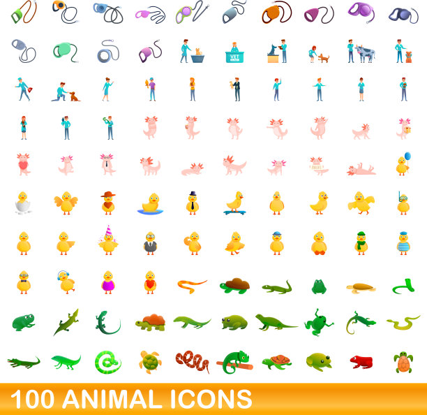 100动物图标设置卡通风格图片下载