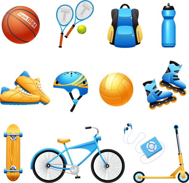 夏季运动设备平面图标设置图片下载