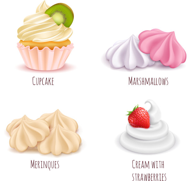 奶油甜点逼真的图标设置图片下载