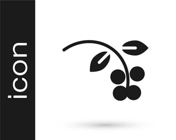 带有叶子和浆果图标的灰色咖啡豆树枝图片下载