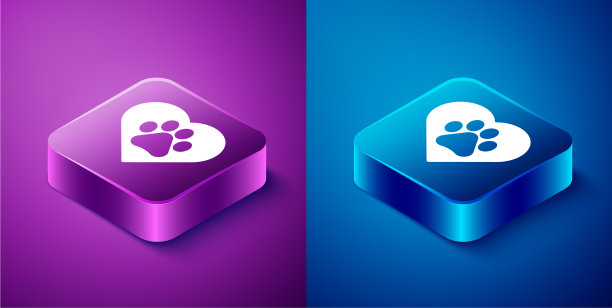 等距心脏与动物足迹图标图片下载