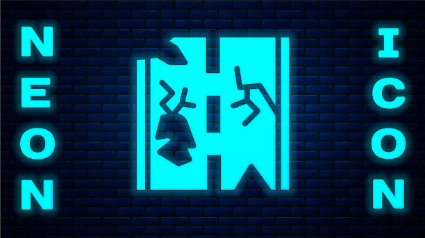 发光的霓虹灯破碎的道路图标孤立的砖图片下载