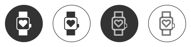 黑色智能手表显示心跳率图标图片下载