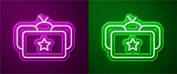 发光的霓虹线ushanka图标孤立在紫色图片下载