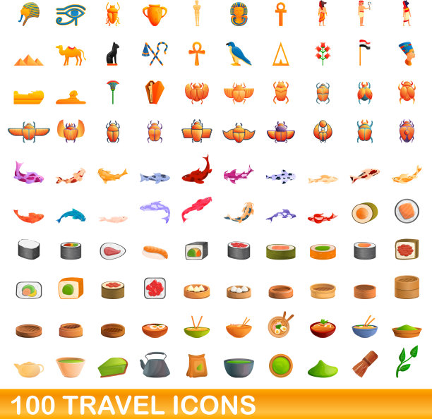 100旅行图标设置卡通风格图片下载