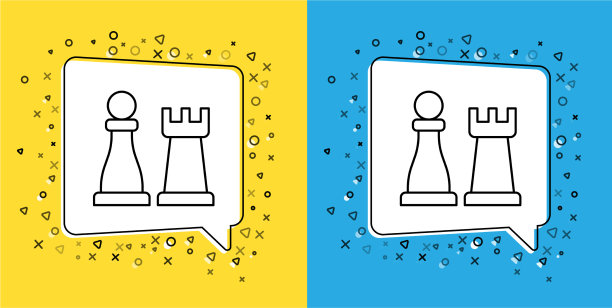 设置线象棋图标孤立在黄色和蓝色图片下载