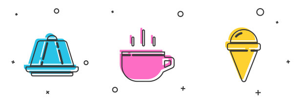 准备布丁、奶油、咖啡杯和冰淇淋图片下载