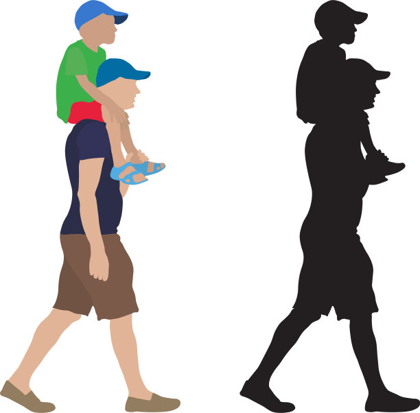 一个带着孩子的男人坐在他的肩膀上图片下载