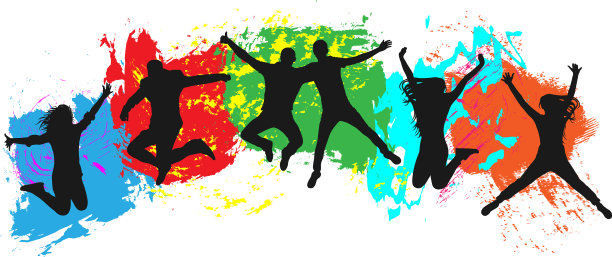 青春在五彩缤纷的背景上跳跃着图片下载