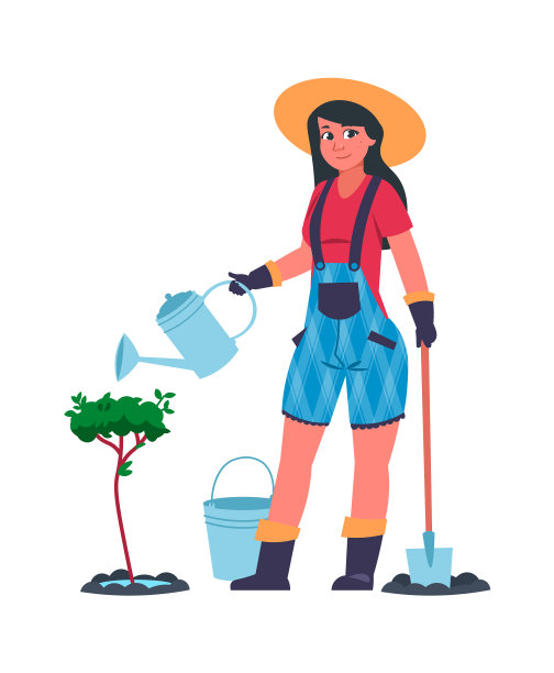 在花园工作的妇女卡通年轻女性图片下载