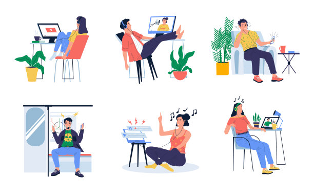 人们听播客卡通男人和女人图片下载