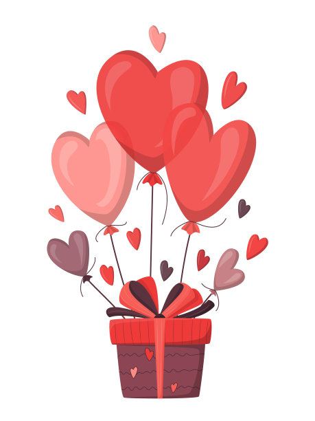 心形气球和心形礼盒图片下载