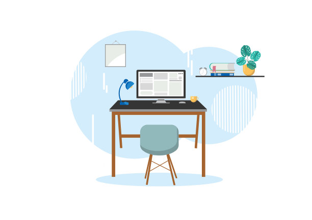 一个舒适的有电脑的家庭工作场所图片下载