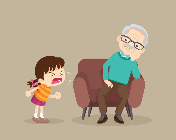 疯狂的女孩和坐在沙发上的老人图片下载