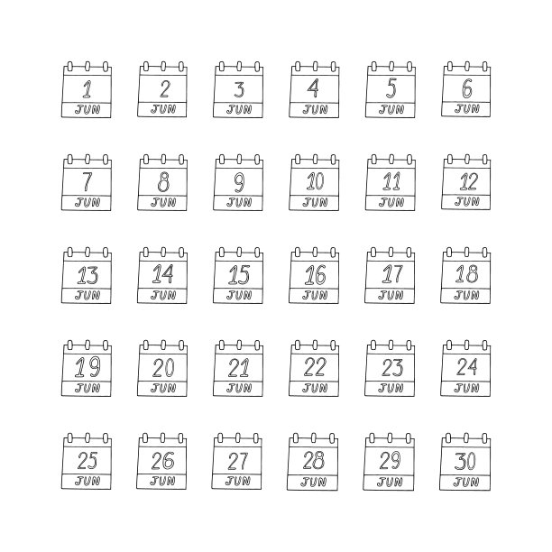 六月月日历设置页手绘涂鸦风格。极简主义单色斯堪的纳维亚北欧班轮。计划，业务，日期，日期。收藏图标,打印图片下载