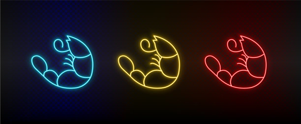 霓虹图标设置甲壳类海鲜设置红蓝色图片下载