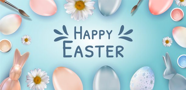 复活节海报模板与3d逼真的复活节图片下载