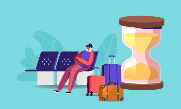 女旅客角色坐在机场等待图片下载