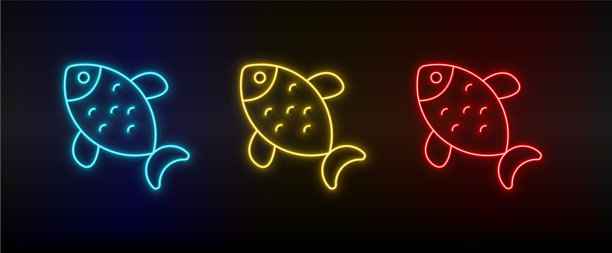 霓虹图标集鱼粮集红蓝黄图片下载