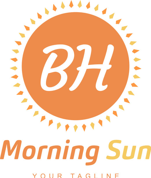 Bh字母标志设计与太阳图标早晨图片下载
