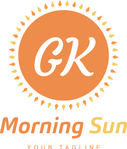 Gk字母标志设计与太阳图标早晨图片下载