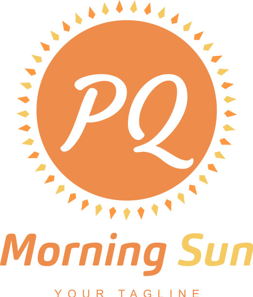 Pq字母标志设计与太阳晨光图标图片下载