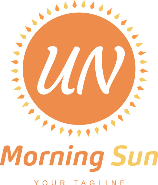 联合国字母标志设计与太阳图标早晨图片下载