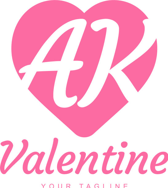 Ak字母标志设计与爱心图标或图片下载