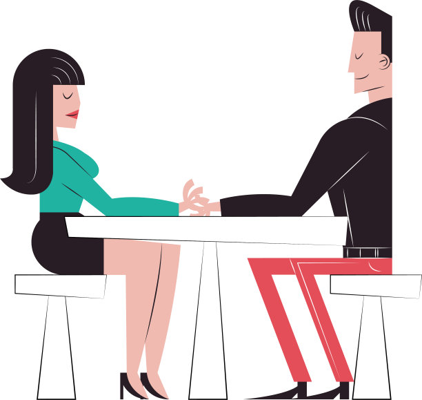 浪漫的夫妇卡通餐桌设计图片下载