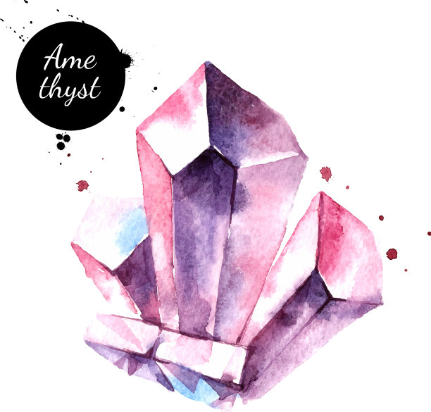 水彩手绘紫水晶宝石水晶图片下载