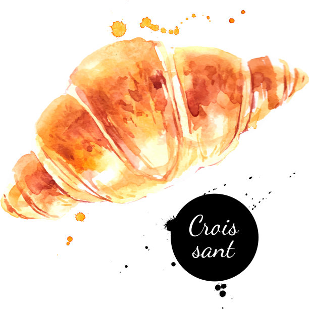 水彩手绘早餐羊角面包图片下载